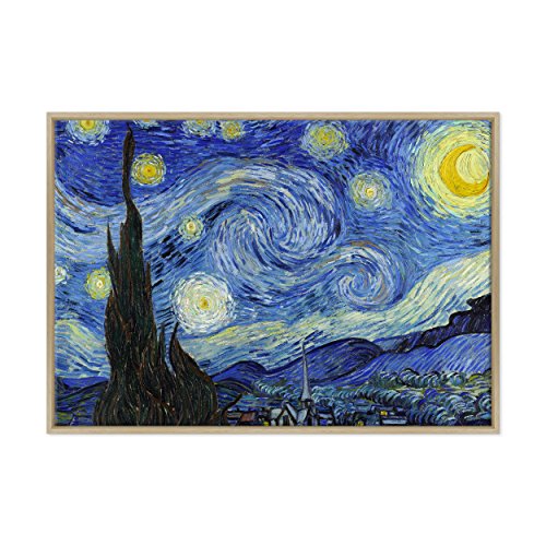 Bild auf Leinwand gerahmt - Van Gogh - Starry Night - Sternennacht - 70 x 100 cm - moderner Stil Naturholz - (Code 2671) von ConKrea