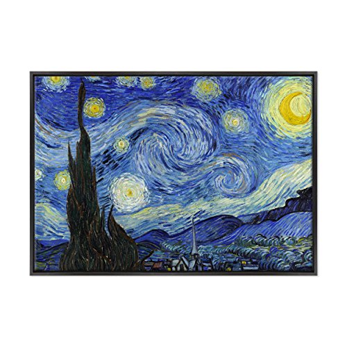 ConKrea Bild auf Leinwand gerahmt – Van Gogh – Starry Night – Sternennacht – 70 x 100 cm – Moderner Stil Schwarz – (Artikelnummer 2671) von ConKrea