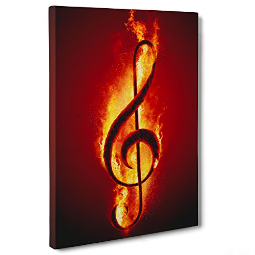 Bild auf Leinwand – gerahmt – fertig zum Aufhängen – Violinschlüssel – Feuer – Musik – Illustration – 30 x 40 cm – ohne Rahmen – (Code 3024) von ConKrea