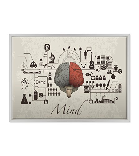 Bild auf Leinwand – gerahmt – fertig zum Aufhängen – abstrakte Kunst – Funktionen des Gehirns Design La Mente – The Mind – Medizin – 50 x 70 cm – Moderner Stil Weiß – (Code 010) von ConKrea