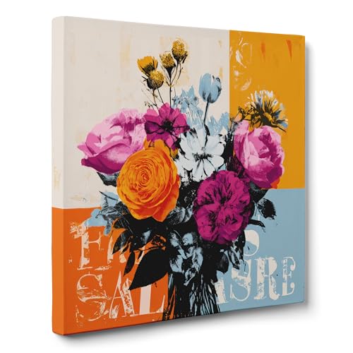 ConKrea — Abstrakte Blumen und Stiel — 30 x 30 cm Abstraktes Blumenbild auf gerahmter Leinwand | Stil floraler Expressionismus, Farbtöne Weiß, Blau, Grün von ConKrea