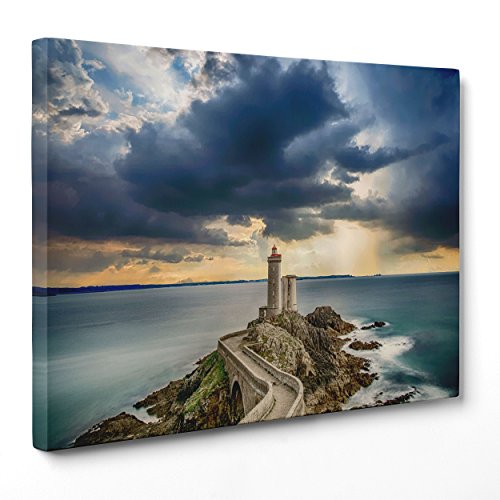 ConKrea Bild auf Leinwand Canvas – Gerahmt – fertig Zum Aufhängen – Portugal – Leuchtturm Ozean – Landschaft Natur Panorama Dimensione: 50x70cm A - Senza Cornice von ConKrea