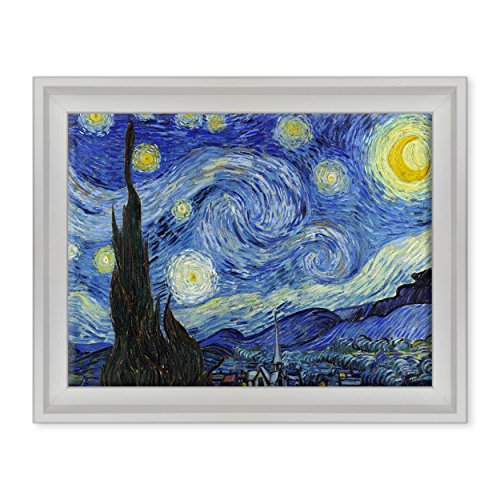 Gemälde auf Leinwand, Canvas, mit Rahmen – Van Gogh – Starry Night – Sternennacht – 30 x 40 cm – zeitgemäßer Stil weiß – (Artikelnummer: 2671) von ConKrea