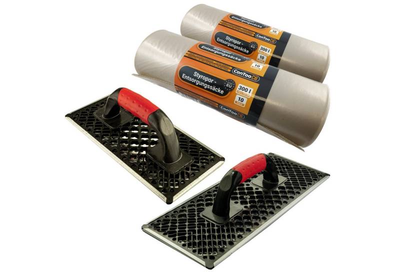 ConToo Multifunktionsspachtel WDVS Schleifbrett Hobel 270mm+380mm+Styropor-Abfallsäcke 20x300L von ConToo
