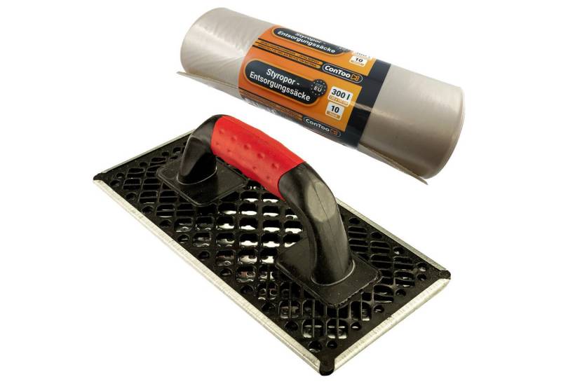 ConToo Multifunktionsspachtel WDVS Schleifbrett Raspel 270mm+Styropor-Abfallsäcke 10x300L von ConToo