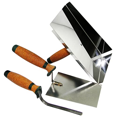Profi Fugblech Edelstahl 245 x 155mm Set Verfugungsblech + Fugenkelle 10mm mit Trapezkelle 180mm KORKGRIFF CT04 von ConToo