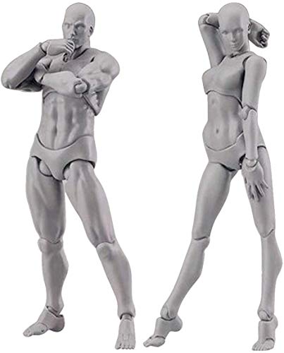 Body Kun Puppe, Künstler Manikin Blockhead Jointed Mannequin Zeichnung Figuren für Figur Modell männlich + weiblich Set (grau) von ConTrx