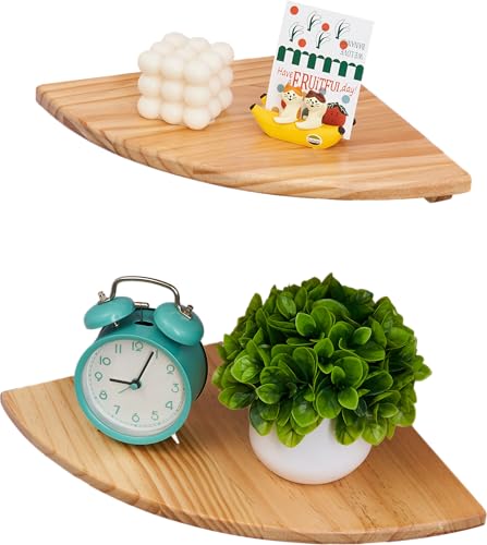 Conamily Eckregale, 2er Set Rustikal Massivem Holz Natürlich Eckregel Hängen mit Drahtloch Rundem Ende Wandregal Holz Regal für Schlafzimmer Wohnzimmer von Conamily