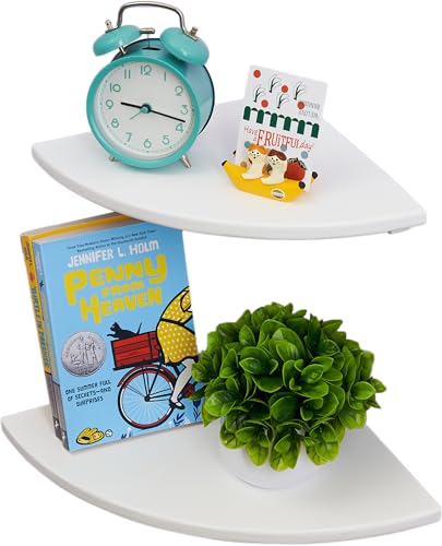 Conamily Eckregale Weiß, 2er Set Rustikal Massivem Holz Natürlich Eckregel Hängen mit Drahtloch Rundem Ende Wandregal Holz Regal für Schlafzimmer Wohnzimmer von Conamily