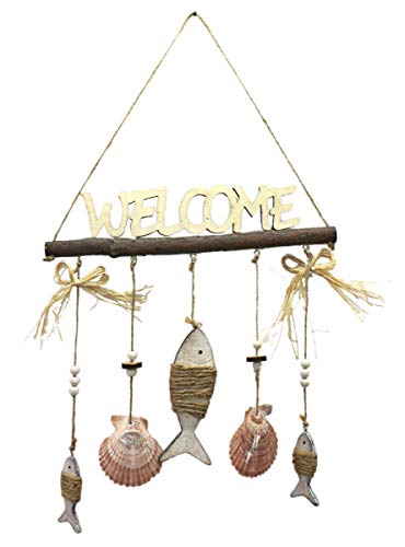 Conc Maritimer Hänger Welcome, aus Holz mit Fischen und Muscheln, 30x33cm, Maritim Willkommen Schild von Conc
