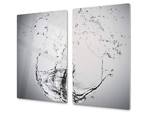 Küchenbrett aus Hartglas und Induktionskochplattenabdeckung – Schneideplatten SINGLE mit 60 x 52 cm und DOUBLE - zwei Bretter mit 30 x 52 cm D02 Water Series: Drops of water 1 von Concept Crystal