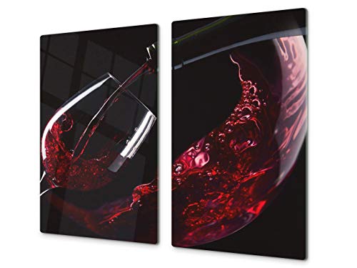 Mehrfunktional Hartglas Gehärtetes - Abdeckplatte für Induktionskochfeld - Schneideplatten SINGLE mit 60 x 52 cm und DOUBLE - zwei Bretter mit 30 x 52 cm D04 Drinks Series: Wine 14 von Concept Crystal