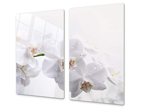 Schneidbrett aus Hartglas und schützende Arbeitsoberfläche – Schneideplatten SINGLE mit 60 x 52 cm und DOUBLE - zwei Bretter mit 30 x 52 cm D06 Flowers Series: Orchid 1 von Concept Crystal
