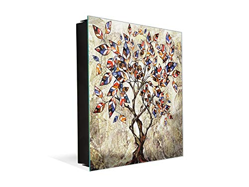 Dekorative Key Box mit magnetischer, trocken abwischbarer Glastafel K14 Weltliche Motive: Baum der Farben von Concept Crystal