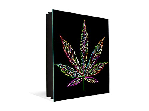 Dekorativer Key Organizer mit magnetischer, trocken abwischbarer Tafel K04 Cannabis Blatt von Concept Crystal