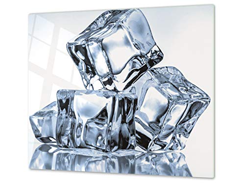 Küchenbrett aus Hartglas und Induktionskochplattenabdeckung – Schneideplatten SINGLE mit 60 x 52 cm und DOUBLE - zwei Bretter mit 30 x 52 cm D02 Water Series: Ice cubes 12 von Concept Crystal