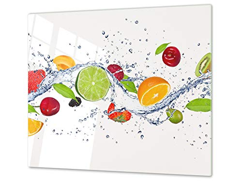 Küchenbrett aus Hartglas und Induktionskochplattenabdeckung – Schneideplatten SINGLE mit 60 x 52 cm und DOUBLE - zwei Bretter mit 30 x 52 cm D07 Fruits and vegetables: Fruits 14 von Concept Crystal