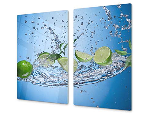 Küchenbrett aus Hartglas und Induktionskochplattenabdeckung – Schneideplatten SINGLE mit 60 x 52 cm und DOUBLE - zwei Bretter mit 30 x 52 cm D07 Fruits and vegetables: Lime 49 von Concept Crystal