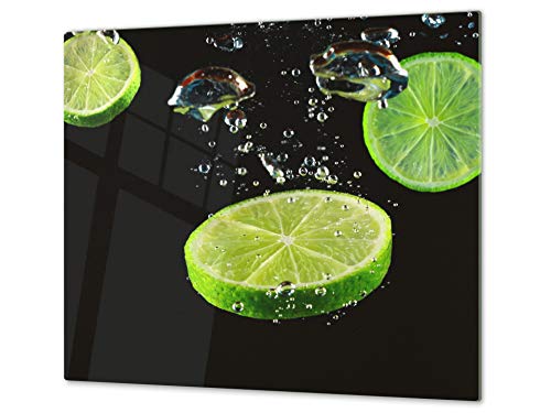 Küchenbrett aus Hartglas und Induktionskochplattenabdeckung – Schneideplatten SINGLE mit 60 x 52 cm und DOUBLE - zwei Bretter mit 30 x 52 cm D07 Fruits and vegetables: Lime 7 von Concept Crystal
