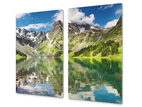 Küchenbrett aus Hartglas und Kochplattenabdeckung SINGLE mit 60 x 52 cm und DOUBLE - zwei Bretter mit 30 x 52 cm D08 Nature Series: Mountains 6 von Concept Crystal