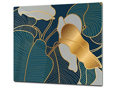 Mehrfunktional Hartglas Gehärtetes - Abdeckplatte für Induktionskochfeld - Schneideplatten SINGLE mit 60 x 52 cm und DOUBLE - zwei Bretter mit 30 x 52 cm; D31 Tropische Blätter-Serie von Concept Crystal