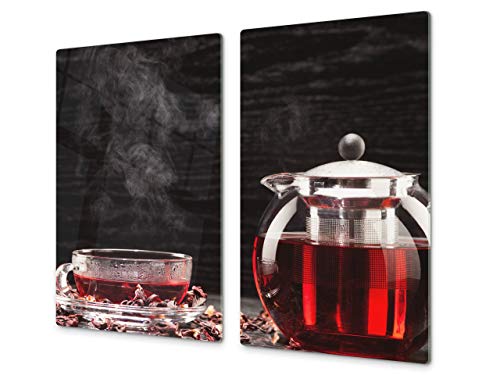 Mehrfunktional Hartglas Gehärtetes - Abdeckplatte für Induktionskochfeld - Schneideplatten SINGLE mit 60 x 52 cm und DOUBLE - zwei Bretter mit 30 x 52 cm D04 Drinks Series: Tea 2 von Concept Crystal