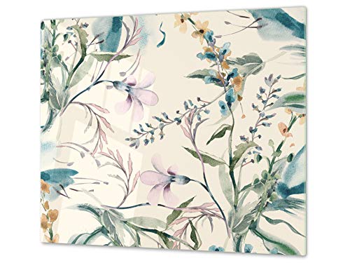 Schneidbrett aus Hartglas und schützende Arbeitsoberfläche – Schneideplatten SINGLE mit 60 x 52 cm und DOUBLE - zwei Bretter mit 30 x 52 cm D06 Flowers Series: Drawing 11 von Concept Crystal