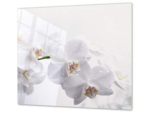 Schneidbrett aus Hartglas und schützende Arbeitsoberfläche – Schneideplatten SINGLE mit 60 x 52 cm und DOUBLE - zwei Bretter mit 30 x 52 cm D06 Flowers Series: Orchid 1 von Concept Crystal
