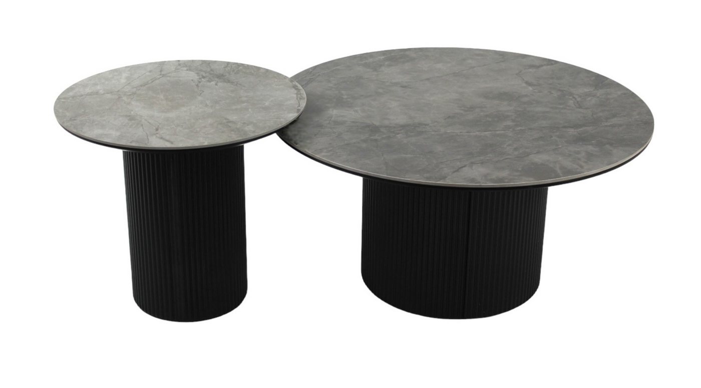 Concept GmbH Couchtisch (2er Set) Ø 80 cm / Ø 50 cm, schmarz mit Keramik grau, Höhe 40 / 45cm (2er Set) von Concept GmbH