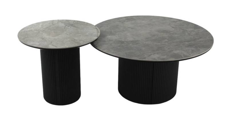 Concept GmbH Couchtisch (2er Set) Ø 80 cm / Ø 50 cm, schmarz mit Keramik grau, Höhe 40 / 45cm (2er Set) von Concept GmbH