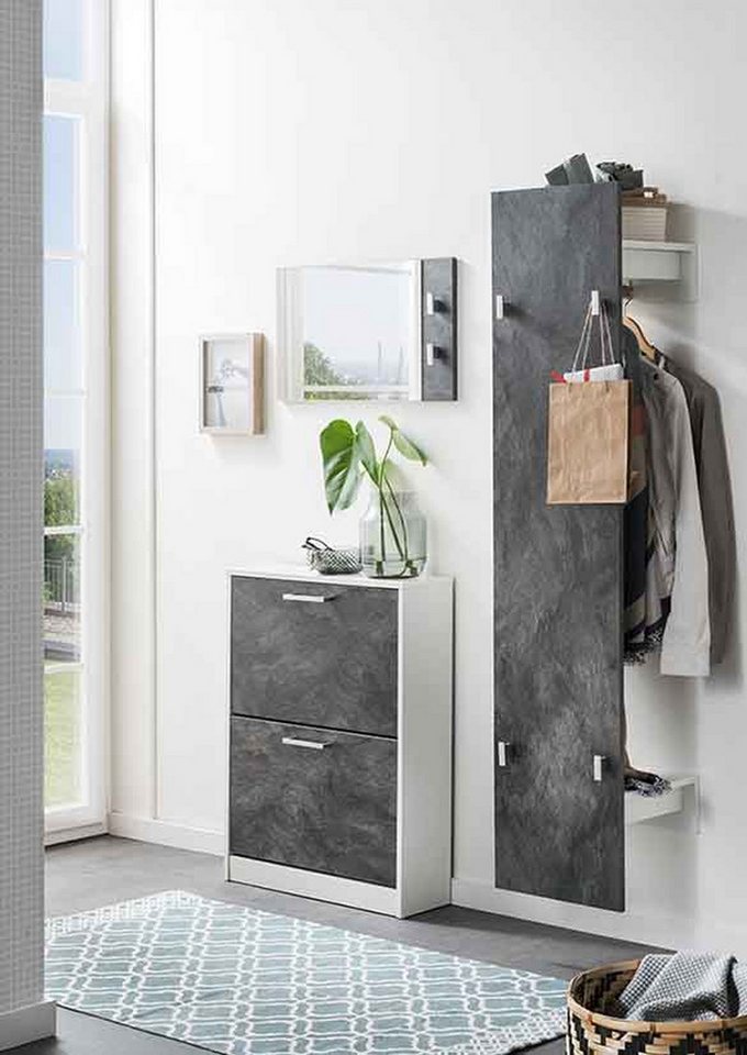Concept GmbH Garderoben-Set (3er Set) in Weiß/Schiefer - 94x150x17 (BxHxT), (3er Set, 3er Set) von Concept GmbH