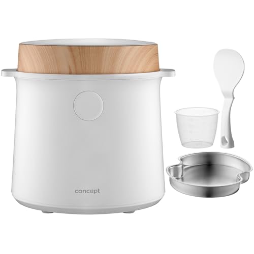 Concept RE3030 Multifunktionaler Reiskocher 1,5 l | 9 Programme | LED-Touch-Display - Integrierte Warmhalte- und Timerfunktion | Gesundes Dämpfen | Weiß mit Holzimitation von Concept