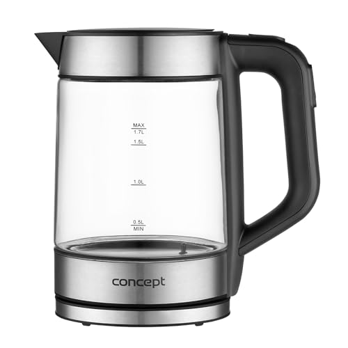 Concept RK4067 1,7L Glas-Wasserkocher mit Temperaturregelung: 50/70/80/90/100°C, 1850-2200 W, Warmhaltefunktion, Digitale Steuerung von Concept