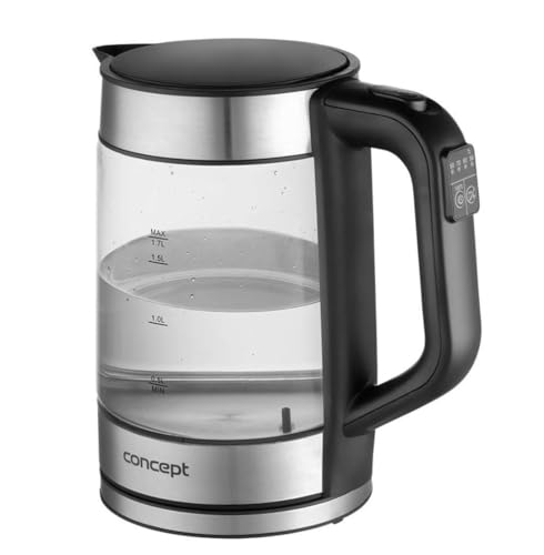Concept RK4067 1,7L Glas-Wasserkocher mit Temperaturregelung: 50/70/80/90/100°C, 1850-2200 W, Warmhaltefunktion, Digitale Steuerung, Silber/Schwarz von Concept