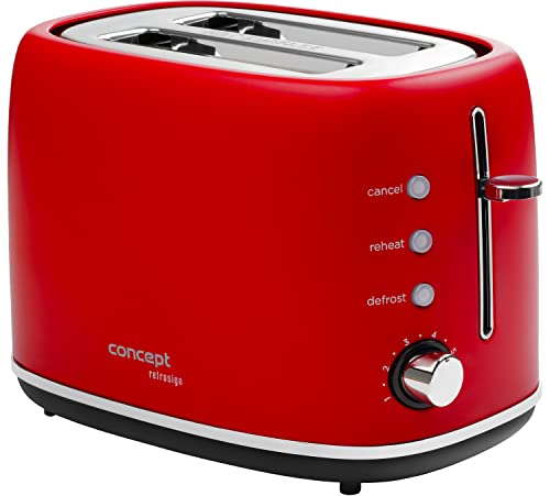 Concept TE2062 Klassischer Retro-Toaster mit variabler Schlitzbreite Elektronischer Timer 6 Toaststufen Heizgitter Retro-Design 870 W (Rot) von Concept