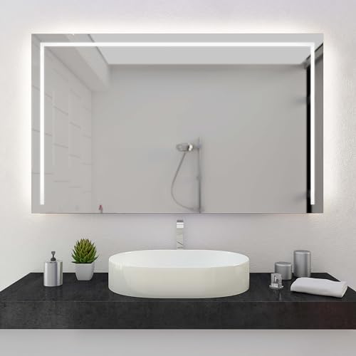 Concept2u® Custom: LED Badspiegel nach Maß individuell konfigurieren - Wandspiegel Lichtspiegel Bad Spiege - Modell: Line Links rechts Oben von Concept2u