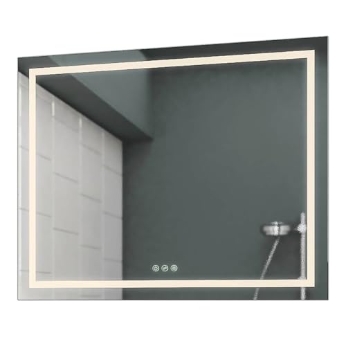 Concept2u® LED Badspiegel Badezimmerspiegel Wandspiegel inkl. TouchDimm + CCT-Farbwechsel 80 cm Breit x 60 cm Hoch Allegro Licht umlaufend von Concept2u