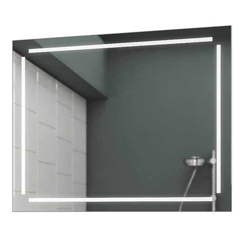 LED Badspiegel Badezimmerspiegel Wandspiegel Bad Spiegel - 3000K Warmweiß 120 cm Breit x 80 cm Hoch Legato Licht umlaufend von Concept2u