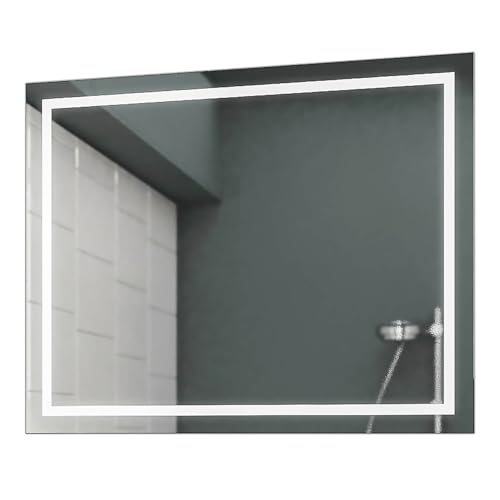 Concept2u LED Badspiegel Badezimmerspiegel Wandspiegel Bad Spiegel - 3000K Warmweiß 90 cm Breit x 70 cm Hoch Allegro Licht umlaufend von Concept2u