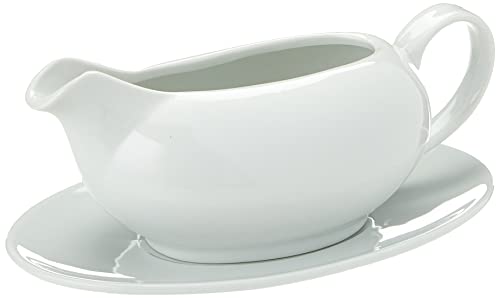 Concept4u Roast Kitchen Wedding Sauciere 550 ml mit Untertasse Partyteller Abendessen Geschirr Soßenkrug Servieren, porzellan von Concept4u