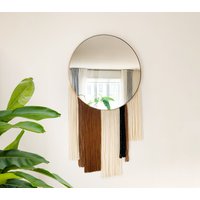 Großer Runder Spiegel Mit Fransen/Makramee Wanddeko Gold Modern Bohème von ConceptionsMak