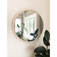 Großer Runder Spiegel Mit Fransen/Makramee Wanddeko Gold Natur von ConceptionsMak