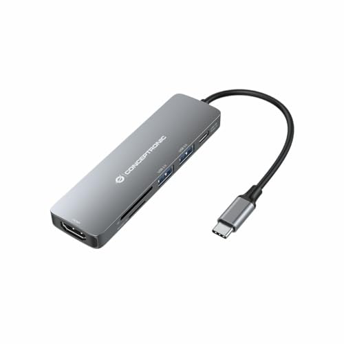 Conceptronic DONN11G Multifunktionaler 6-in-1 USB-Adapter Hub USB-C auf HDMI/USB-C PD/USB 3.0/USB 2.0/SD/TF Multiport Adapter von Conceptronic