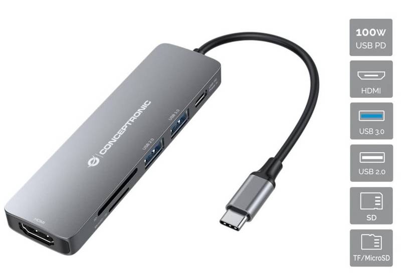 Conceptronic Dockingstation Ladestation Donn11 G 6 In 1 Usb C Multiport Adapter B-Ware von Conceptronic