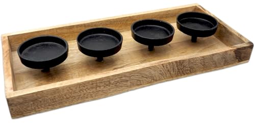 Concord GmbH Deko Tablett aus Mangoholz mit 4 Kerzentellern Adventsgesteck Weihnachten Tischdeko Herbst Sommer Frühling 40cm L von Concord GmbH