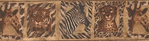 Concord Wallcovering NA016121B Tapete, Motiv: Dschungeltiere, Tiger, Zebra, Giraffe, Gepard, Kinderzimmer, Beige / Braun, Größe 17,8 cm x 4,5 m von CONCORD WALLCOVERINGS ™
