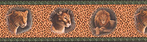 Tapetenbordüre Löwe Jaguar Bilder auf Leopardenmuster, 17,8 x 38,1 cm, HB2002B von CONCORD WALLCOVERINGS ™