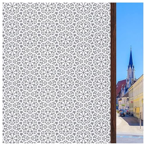 ConCus-T Gemusterte Sichtschutzfolie für Fenster, Milchglasfolie, Spitze, dekorative Glasfolie, statische Haftung, kein Kleber, selbstklebende Fenster-Vinyl-Aufkleber für Zuhause, Büro, Badezimmer, 60 von Concus-T