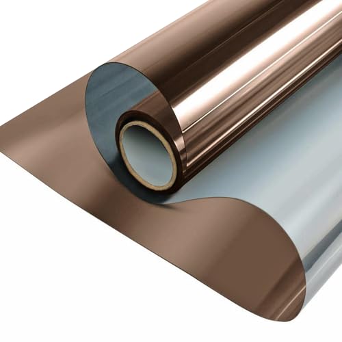 ConCus-T Einweg-Fensterfolie, Sonnenblocker, blendfrei, Verdunkelung, Glas, Tönung, Spiegeleffekt, Wintergarten, Dachabdeckung, UV-Solarfolie, statisch haftend, Braun / Silber, 30 x 200 cm von Concus-T