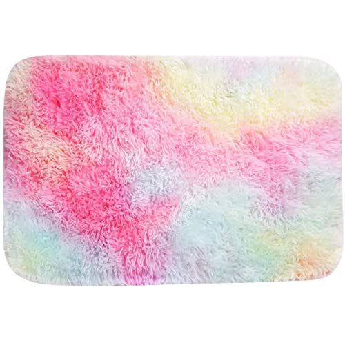 ConCus-T Regenbogen-Badematte, Regenbogen-Teppich für Mädchen, Schlafzimmer, Kunstfell, bunt, flauschig, Regenbogen-Teppich, Batik-Matte für Badewanne, Wohnzimmer, 40 x 60 cm von Concus-T